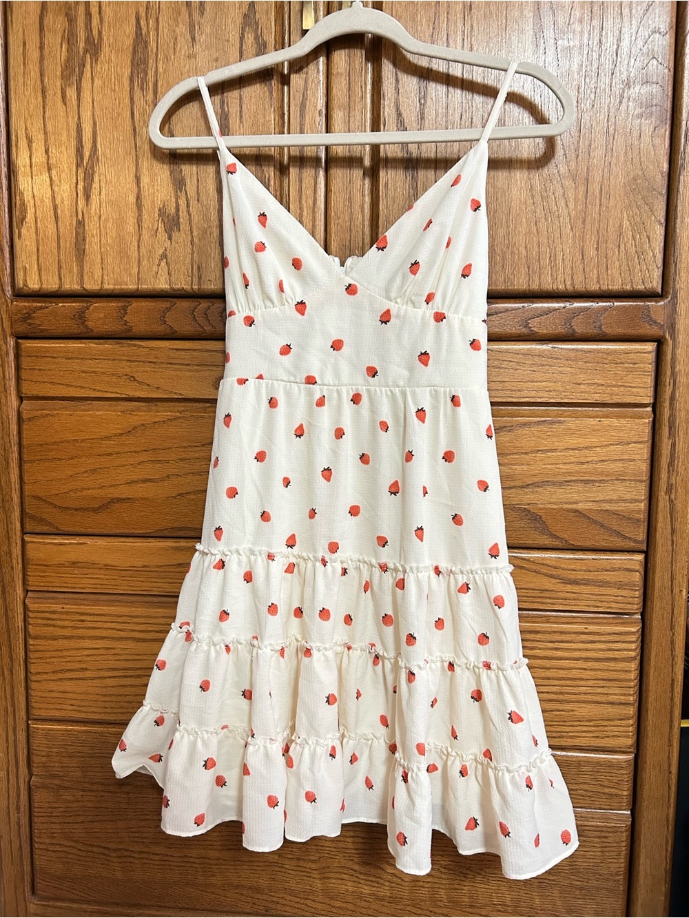 B. Smart White Strawberry Print Tiered Sundress